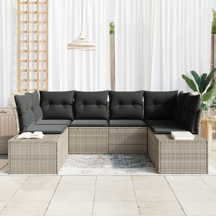 Set di divani da giardino 6 pezzi con cuscini Grigio chiaro Polirattan