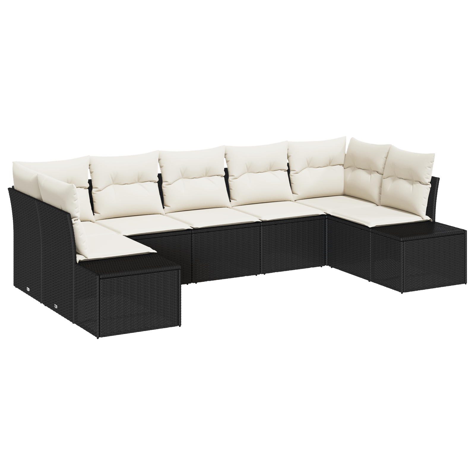 Set di divani da giardino di 7 pezzi con cuscini in polyrattan nero