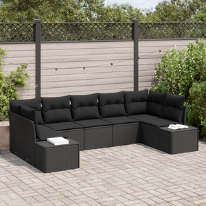 Set da Giardino composto da 7 pezzi con Cuscini Rattan Poliestere Nero
