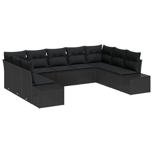 Set Divano da Giardino 9 Pezzi con Cuscini in Rattan Polyrattan Nero