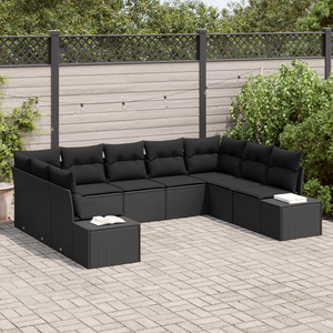Set Divano da Giardino 9 Pezzi con Cuscini in Rattan Polyrattan Nero