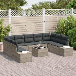 Set divano giardino 10 pezzi con cuscini in rattan grigio