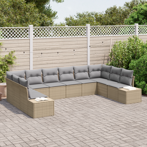 Set di Divani da Giardino 10 Pezzi con Cuscini Beige Polyrattan