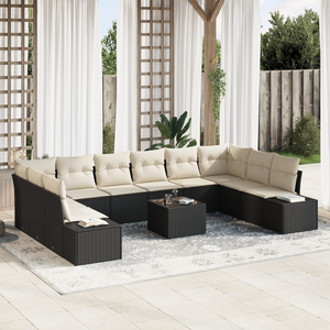 Set Divano da Giardino da 10 Pezzi con Cuscini Rattan Poliestere Marrone