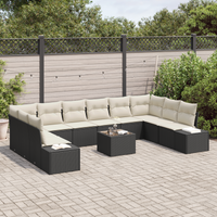 Set Divano da Giardino da 10 Pezzi con Cuscini Rattan Poliestere Marrone