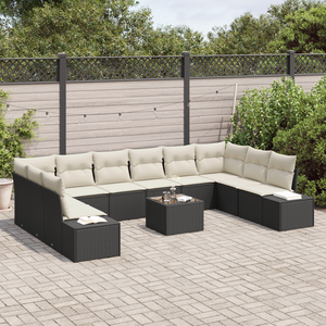 Set Divano da Giardino da 10 Pezzi con Cuscini Rattan Poliestere Marrone