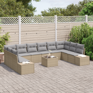 Set divani giardino 11 pezzi con cuscini in polyrattan nero
