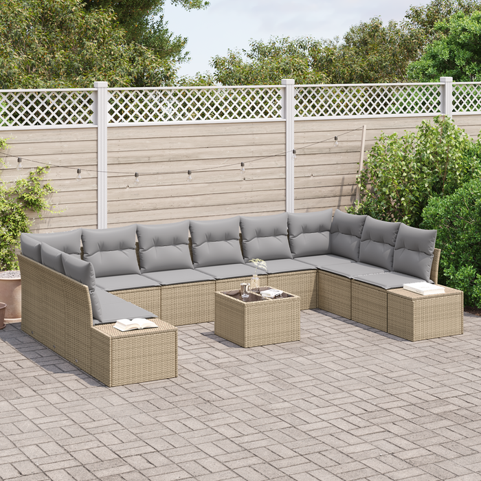 Set divani giardino 11 pezzi con cuscini in polyrattan nero