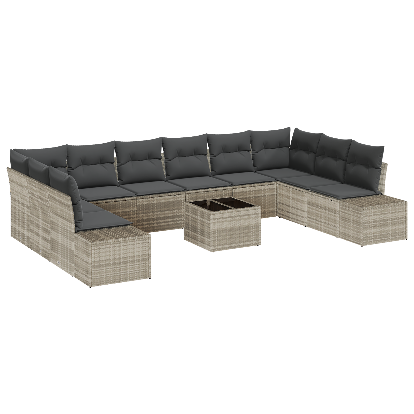 Set di divani da giardino 11 pezzi con cuscini Grigio Polyrattan