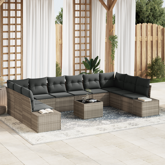 Set di divani da giardino 11 pezzi con cuscini Grigio Polyrattan