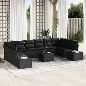 Set di divani da giardino 11 pezzi con cuscini beige in polyrattan