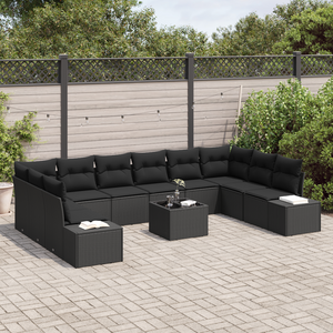 Set di divani da giardino 11 pezzi con cuscini beige in polyrattan