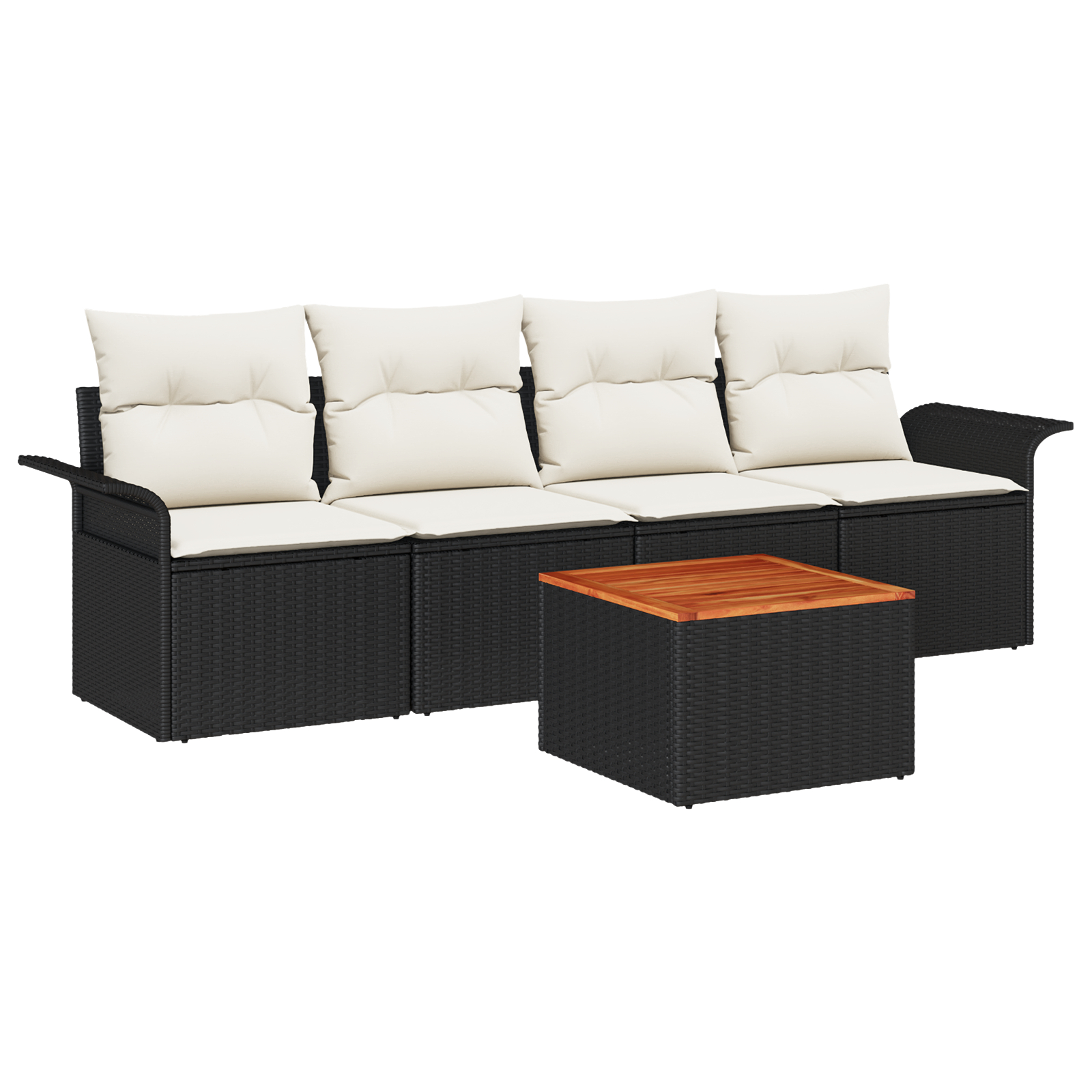 Set di Divani da Giardino 5 Pezzi con Cuscini Nero Polyrattan Acacia