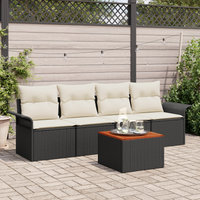 Set di Divani da Giardino 5 Pezzi con Cuscini Nero Polyrattan Acacia