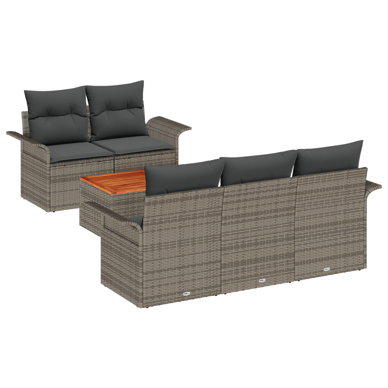Set Divano da Giardino  6 Pezzi con Cuscini Grigio Rattan Acacia