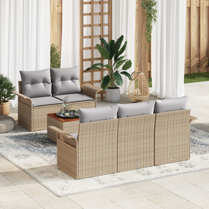 Set Divano Giardino  6 Pezzi Cuscini Beige Polyrattan Acacia