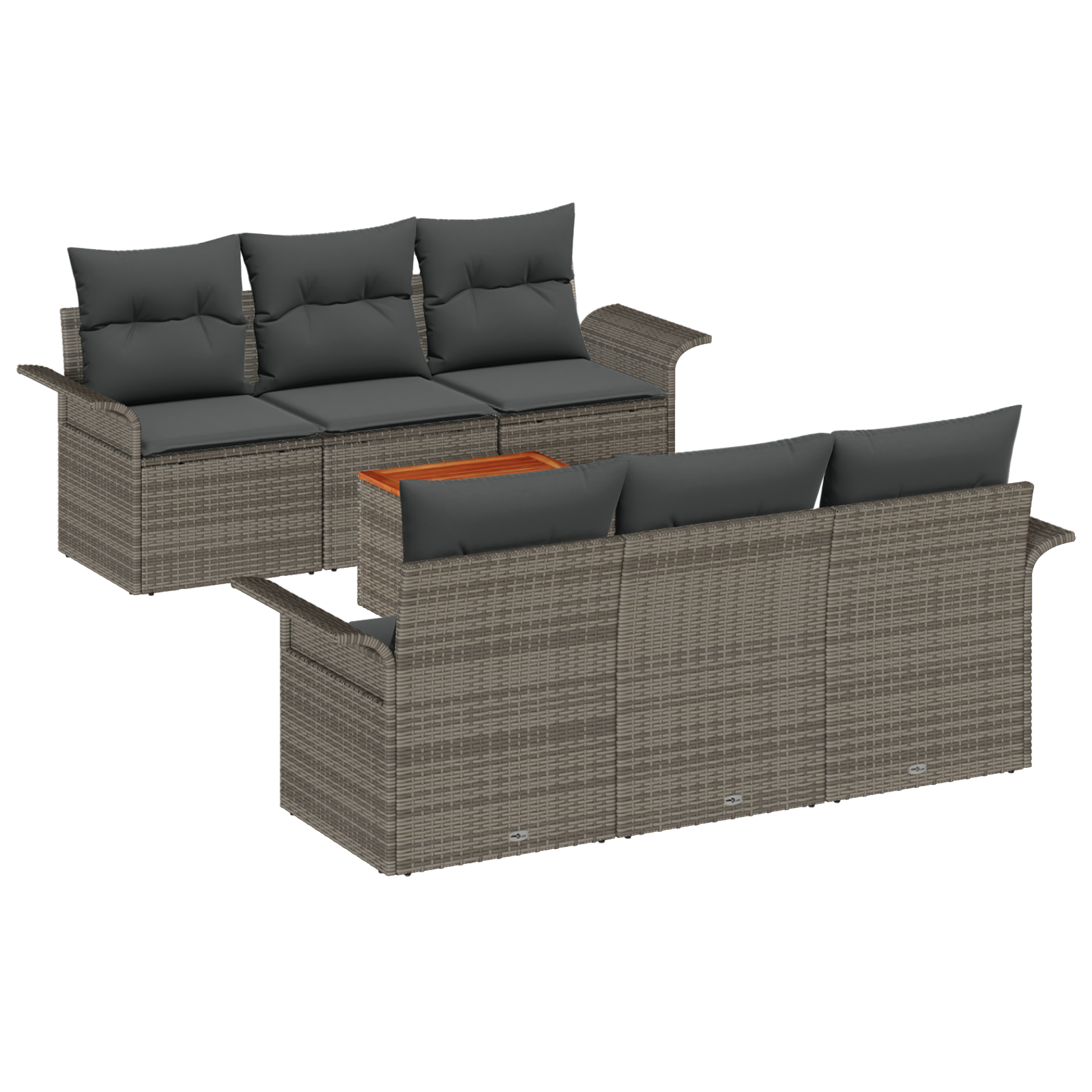 Set di divani da giardino 7 pezzi con cuscini Grigio Polyrattan Acacia