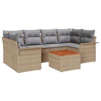 Set 7 Pezzi Divani Giardino Con Cuscini Beige Rattan Acacia