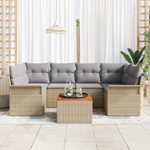 Set 7 Pezzi Divani Giardino Con Cuscini Beige Rattan Acacia