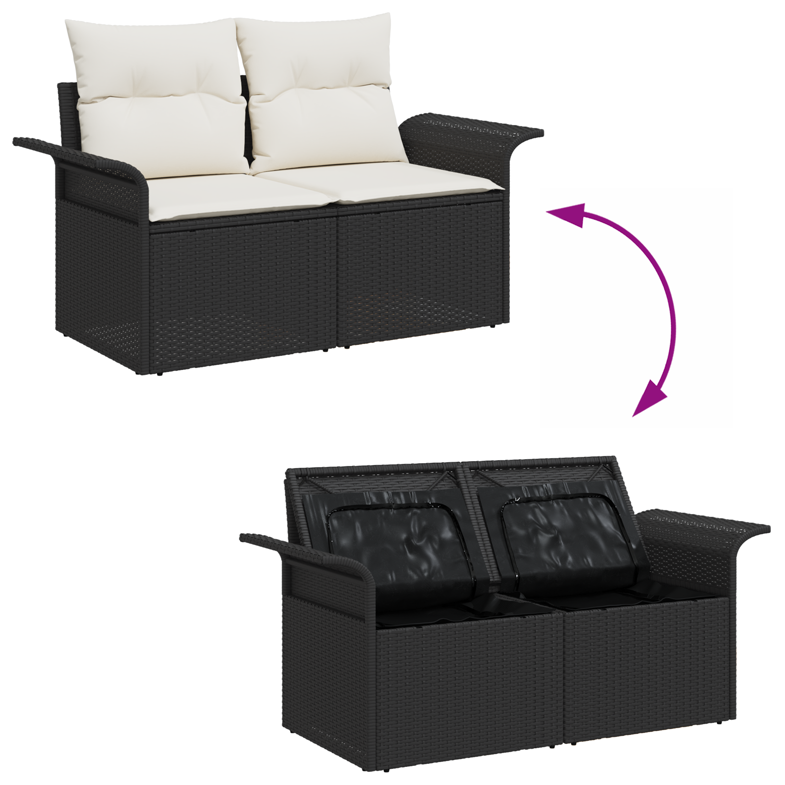 Set da Giardino 8 Pezzi con Cuscini in Polyrattan Nero