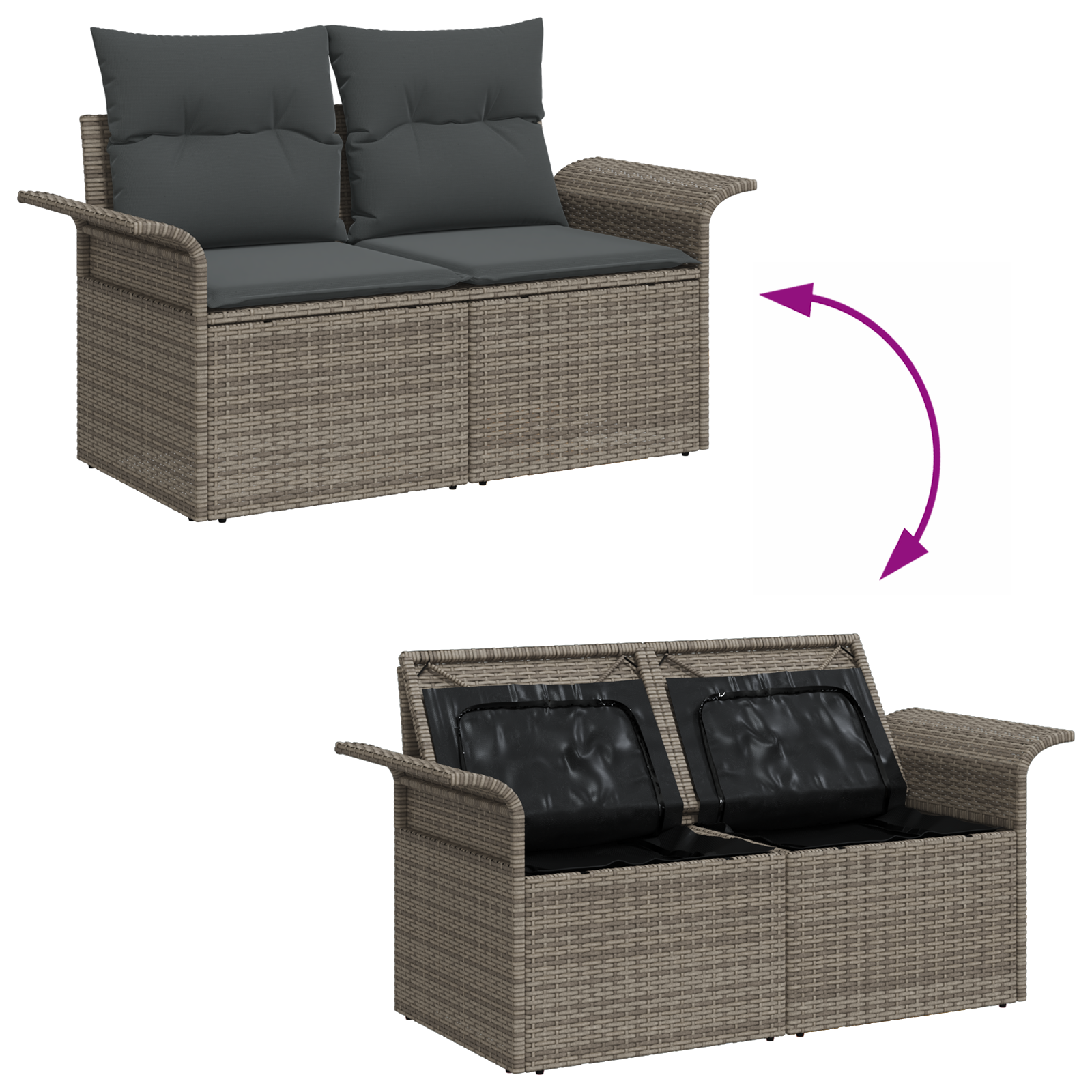 Set Divano da Giardino in 8 Pezzi con Cuscini Grigio Polyrattan Acacia