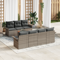 Set Divano da Giardino in 8 Pezzi con Cuscini Grigio Polyrattan Acacia