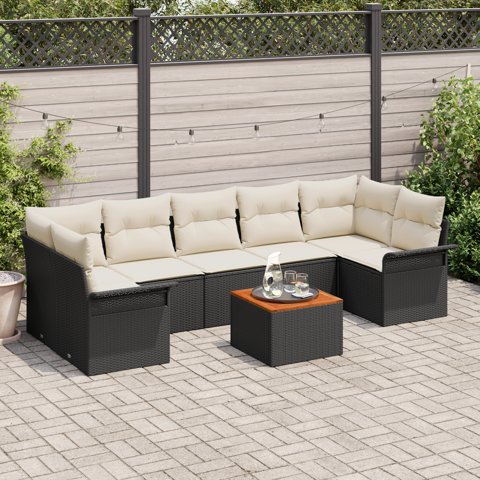 Set da giardino  in 8 pezzi con cuscini Nero Polyrattan Acacia