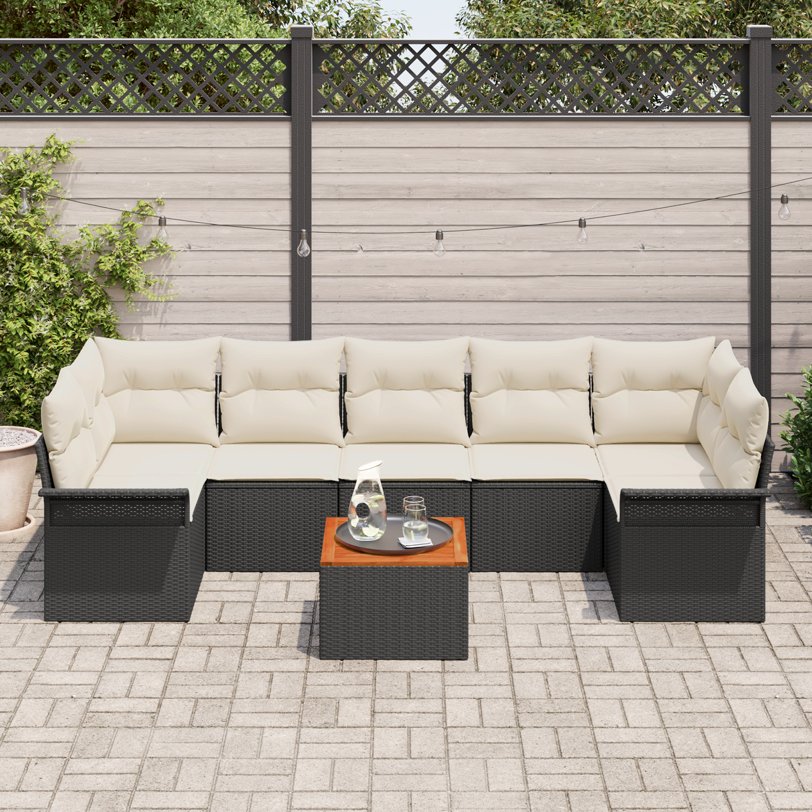 Set da giardino  in 8 pezzi con cuscini Nero Polyrattan Acacia