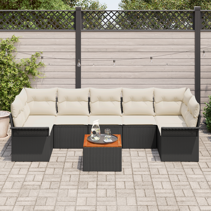 Set da giardino  in 8 pezzi con cuscini Nero Polyrattan Acacia