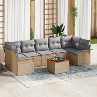 Set di divani da giardino in 8 pezzi con cuscini beige in rattan poly e acacia