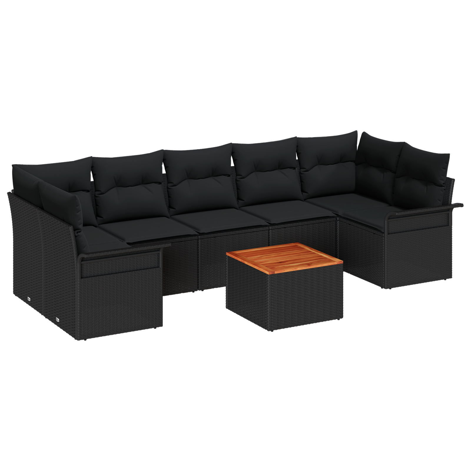 Set di Divano da Giardino 8 Pezzi con Cuscini Nero Polyrattan Acacia