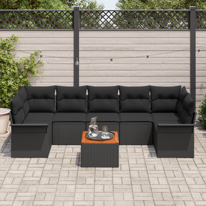 Set di Divano da Giardino 8 Pezzi con Cuscini Nero Polyrattan Acacia