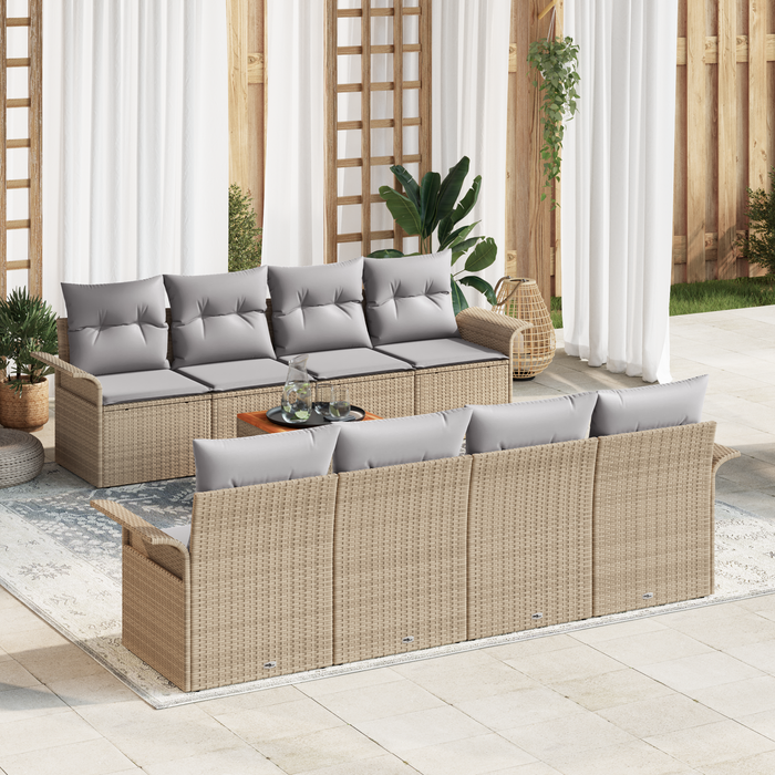 Set da Giardino  9 Pezzi con Cuscini Beige Polyrattan Acacia