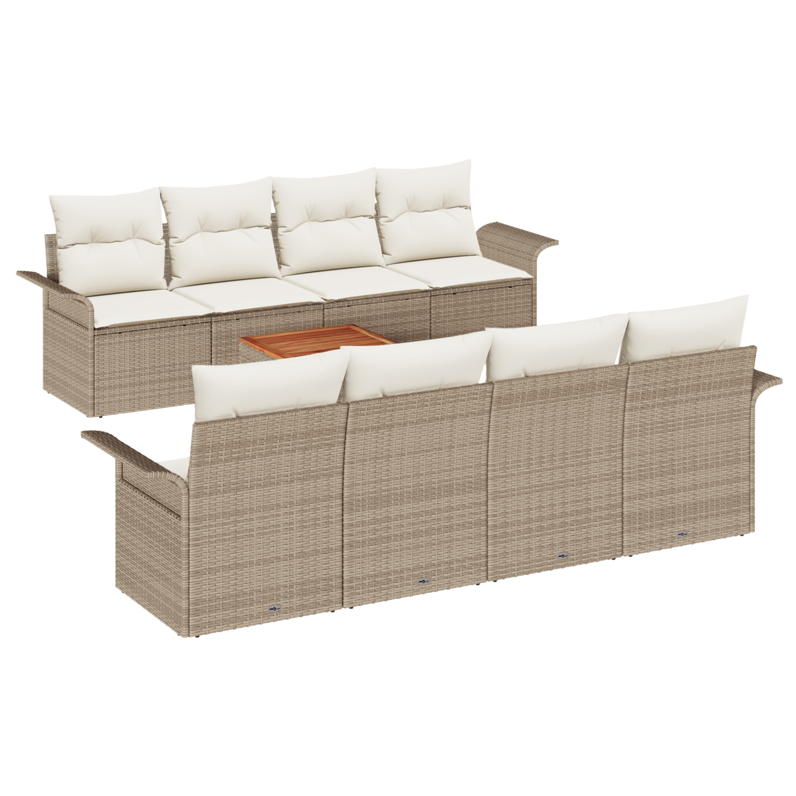 Set Divano da Giardino  9 Pezzi con Cuscini Beige Polyrattan Acacia
