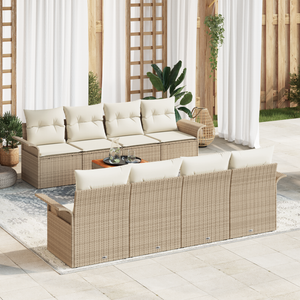 Set Divano da Giardino  9 Pezzi con Cuscini Beige Polyrattan Acacia