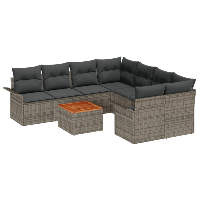 Set di Divani da Giardino  9 Pezzi con Cuscini Grigio Polyrattan Acacia