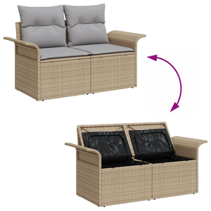 Set di Divani da Giardino 9 Pezzi con Cuscini Beige Poly Rattan Acacia
