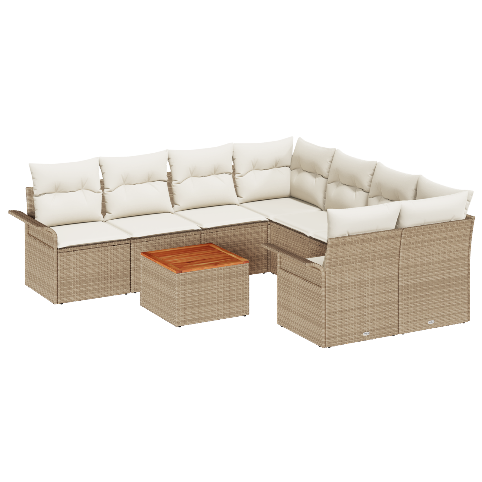 Set di divani da giardino 9 pezzi con cuscini Beige Polyrattan Acacia