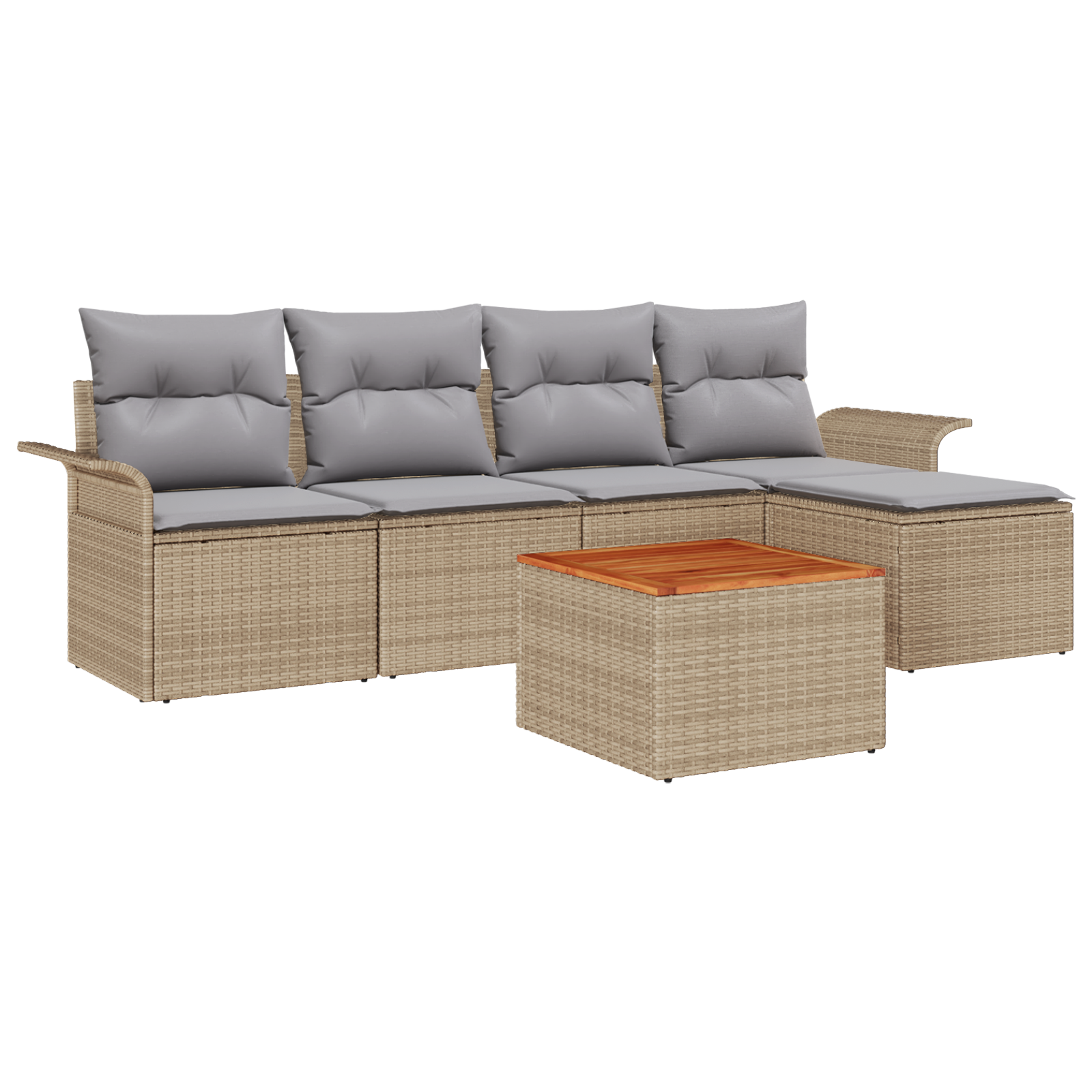 Set di Divano da Giardino 6 Pezzi con Cuscini Beige in Polyrattan Acacia