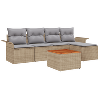 Set di Divano da Giardino 6 Pezzi con Cuscini Beige in Polyrattan Acacia