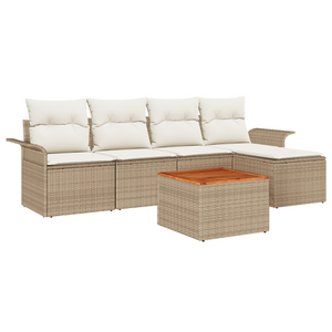 Set di divani da giardino  6 pezzi con cuscini Beige Poly Rattan Acacia