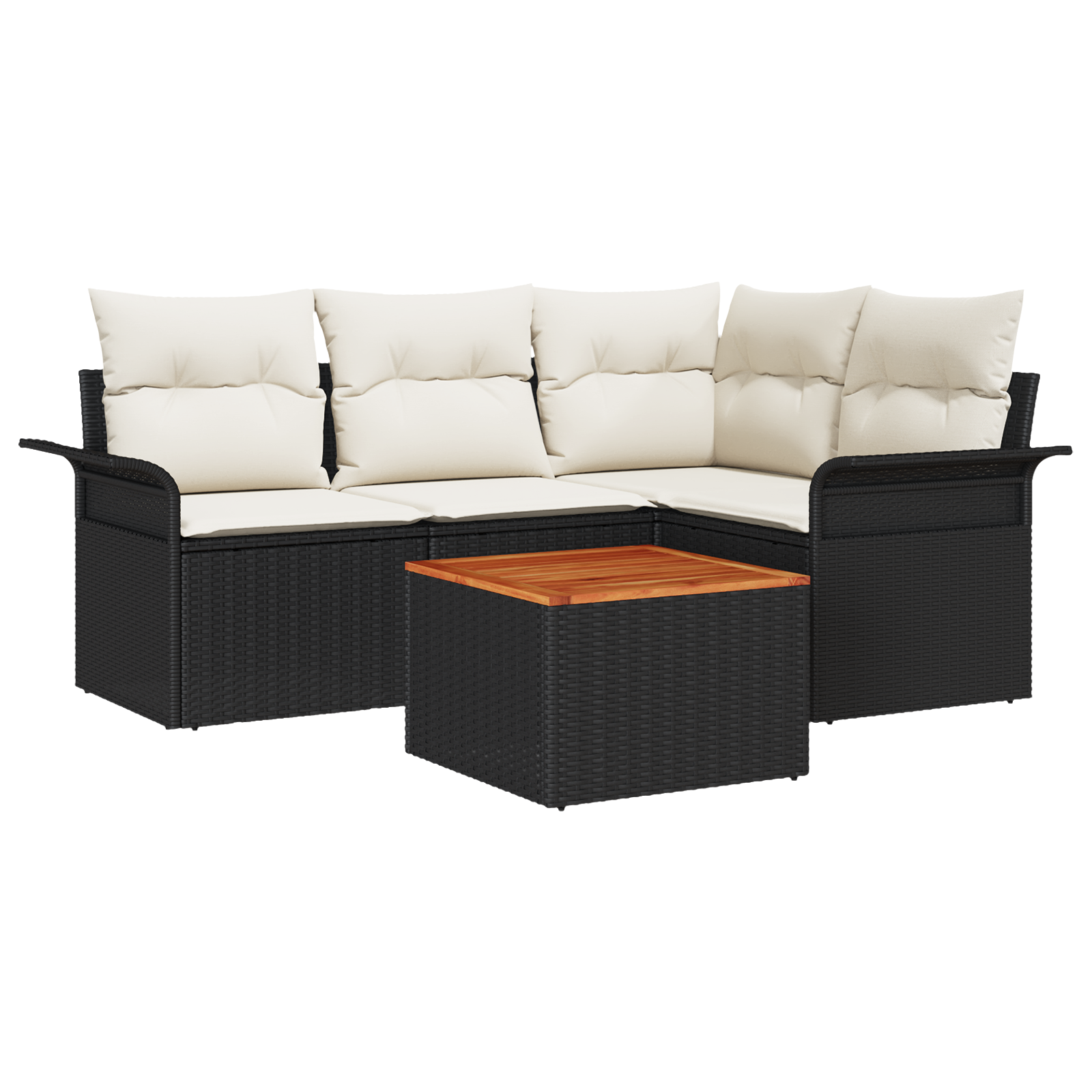 Set divani giardino  5 pezzi con cuscini polyrattan nero e acacia