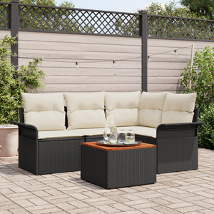 Set divani giardino  5 pezzi con cuscini polyrattan nero e acacia