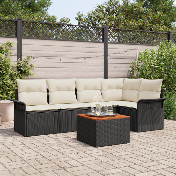 Set di divani da giardino  6 pezzi con cuscini in rattan nero