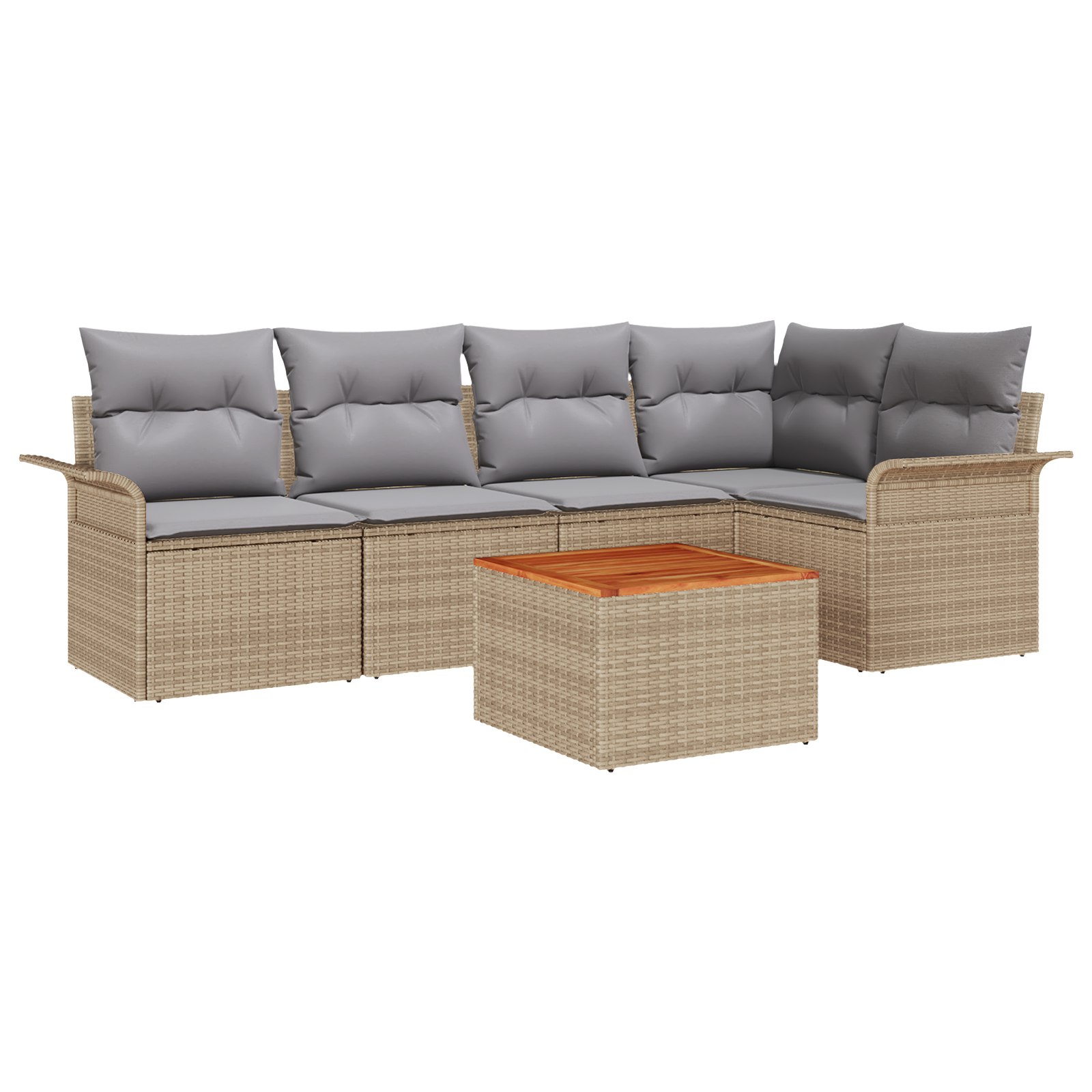 Set di Divani da Giardino  6 Pezzi con Cuscini Beige Polyrattan Acacia