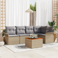 Set di Divani da Giardino  6 Pezzi con Cuscini Beige Polyrattan Acacia