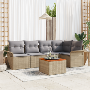 Set di Divani da Giardino  6 Pezzi con Cuscini Beige Polyrattan Acacia