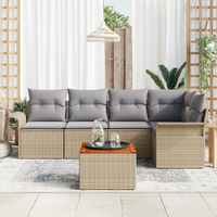 Set di Divani da Giardino  6 Pezzi con Cuscini Beige Polyrattan Acacia