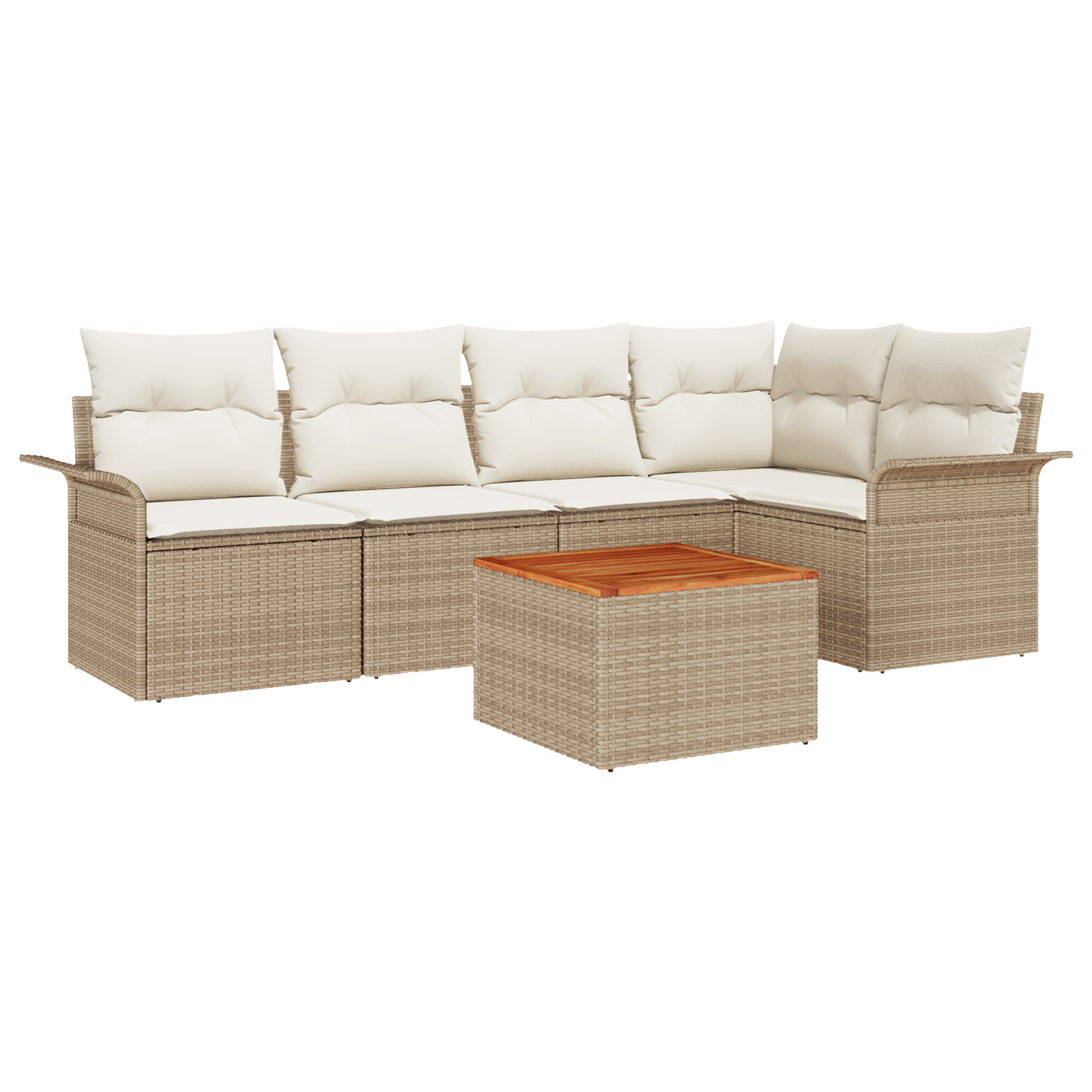 Set Divano da Giardino 6 Pezzi con Cuscini Beige in Poly Rattan Acacia