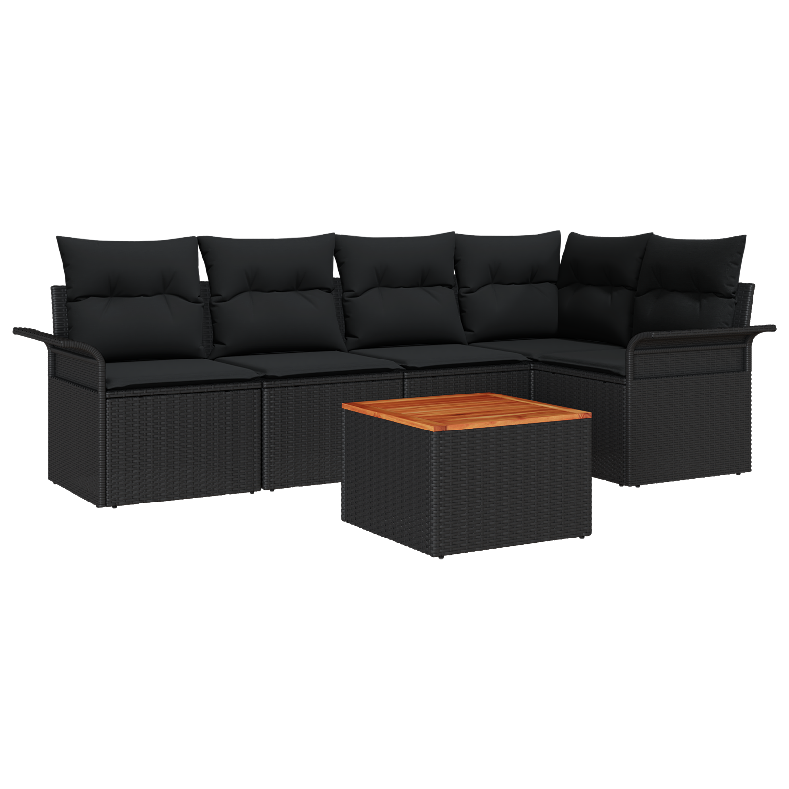 Set Divano da Giardino 6 Pezzi con Cuscini in Rattan Nero Poly